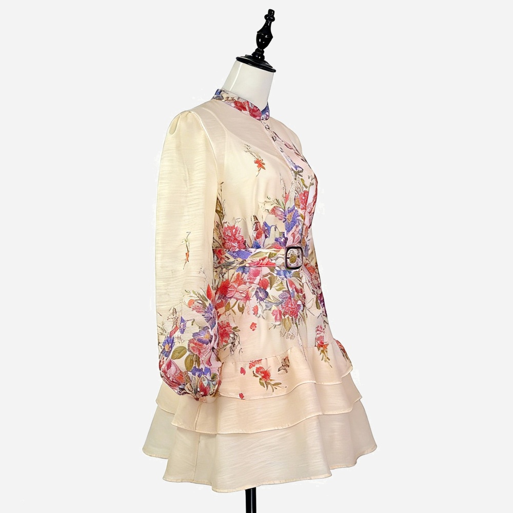 Cstand collar lantern sleeve formal dress elegant dress