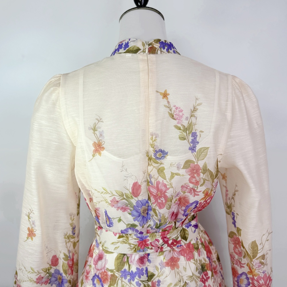 Cstand collar lantern sleeve formal dress elegant dress