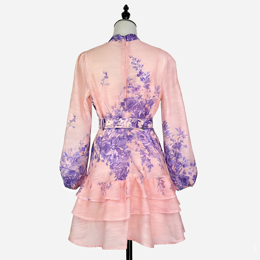 Cstand collar lantern sleeve formal dress elegant dress