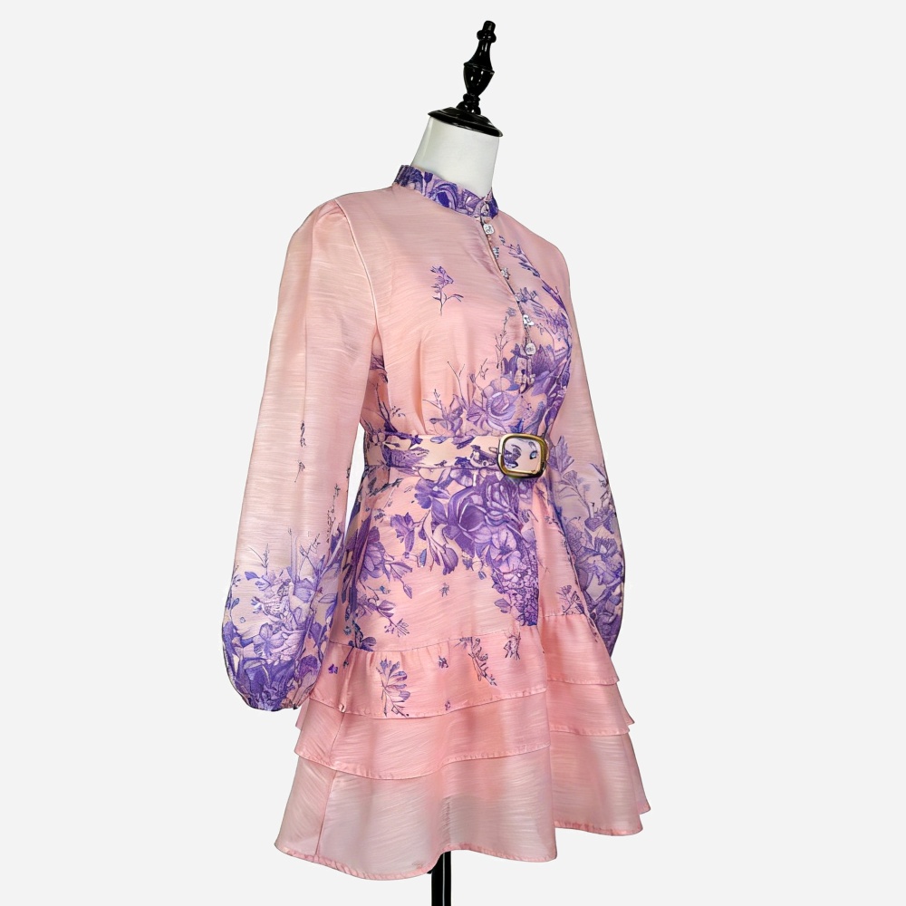 Cstand collar lantern sleeve formal dress elegant dress