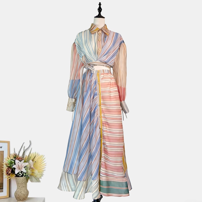 Lapel stripe skirt short long skirt a set