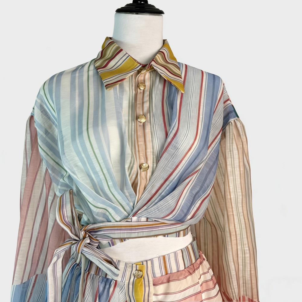 Lapel stripe skirt short long skirt a set