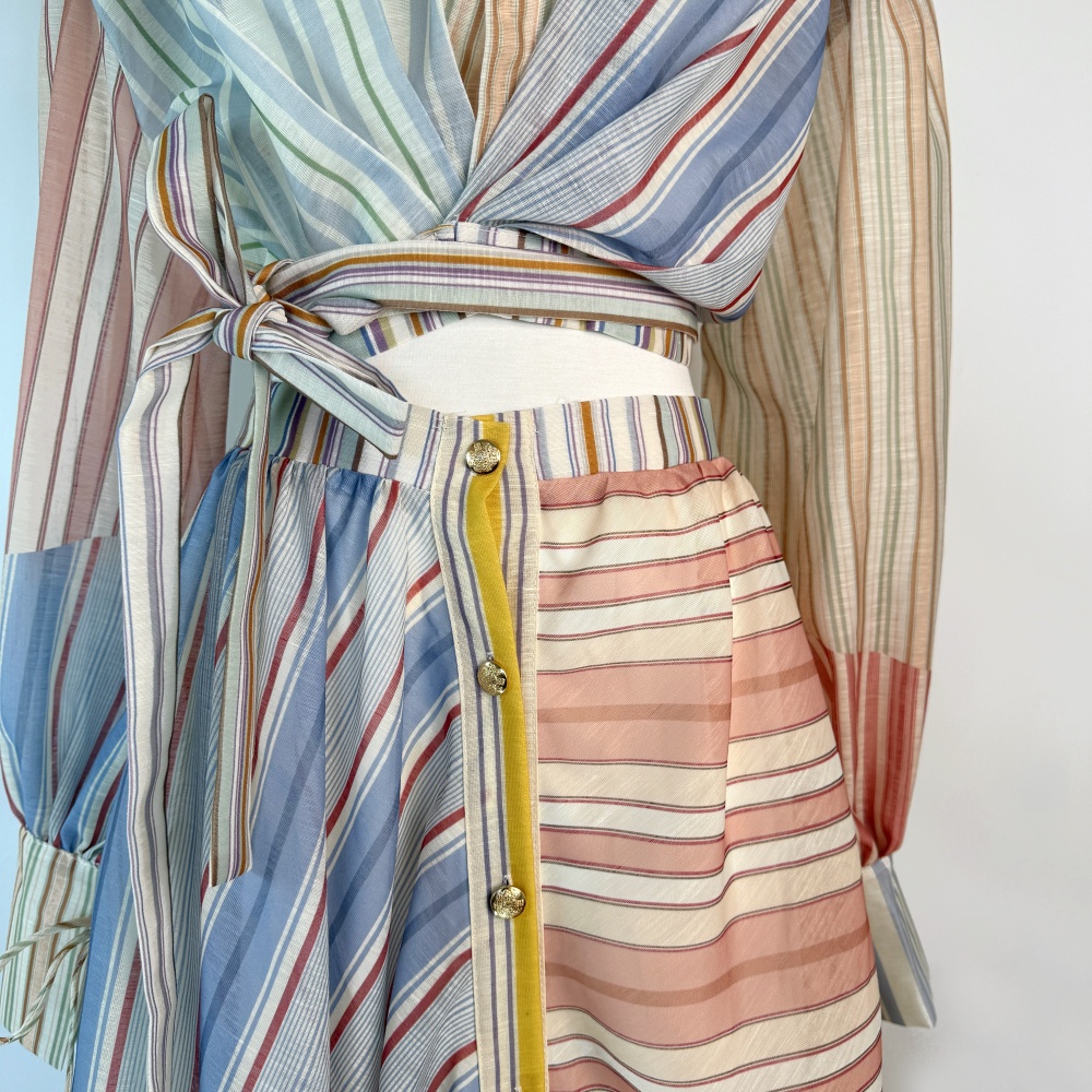 Lapel stripe skirt short long skirt a set