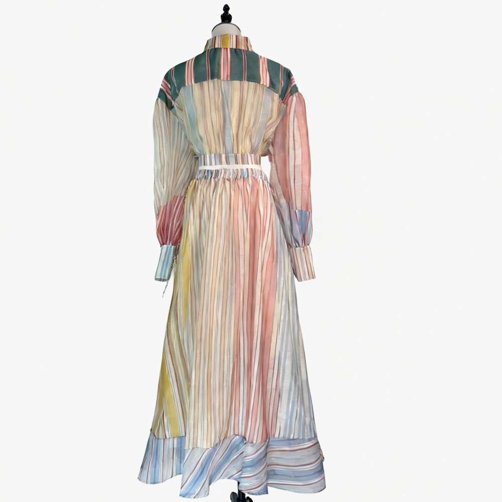 Lapel stripe skirt short long skirt a set