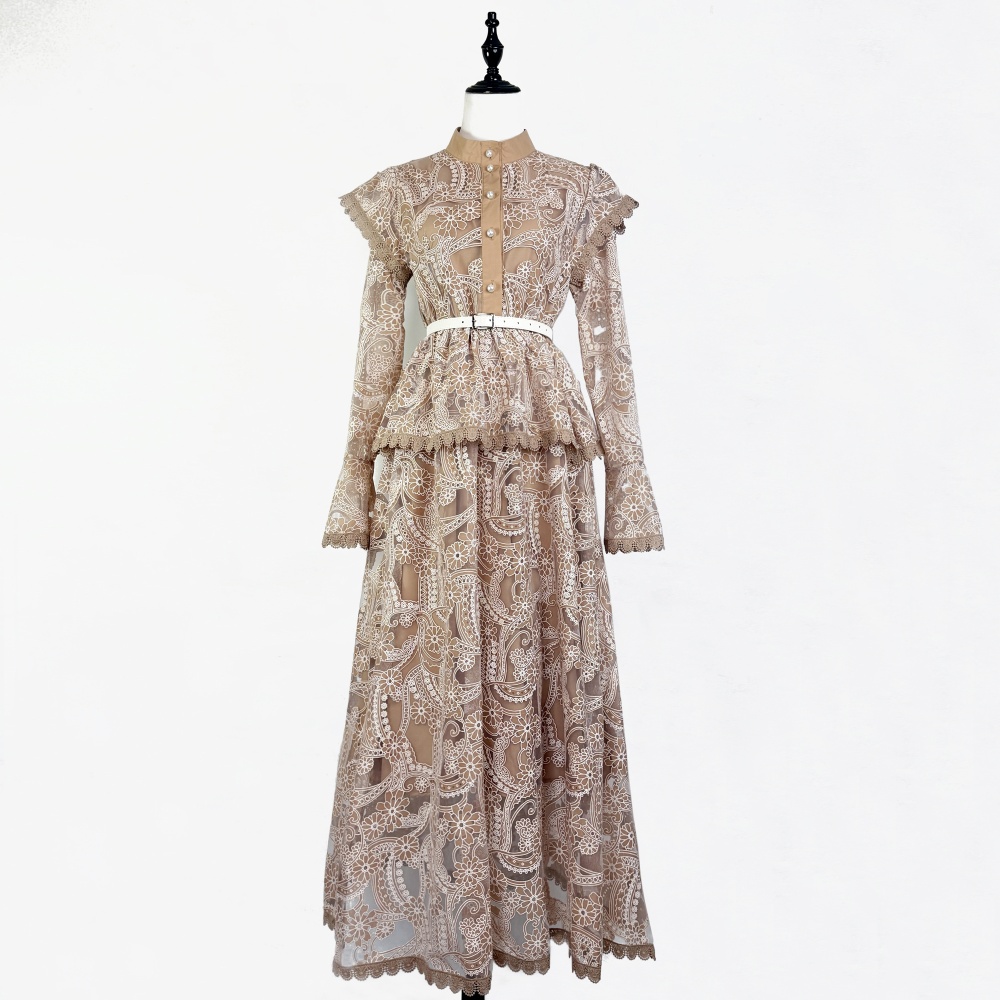 Vacation long dress trumpet sleeves dress