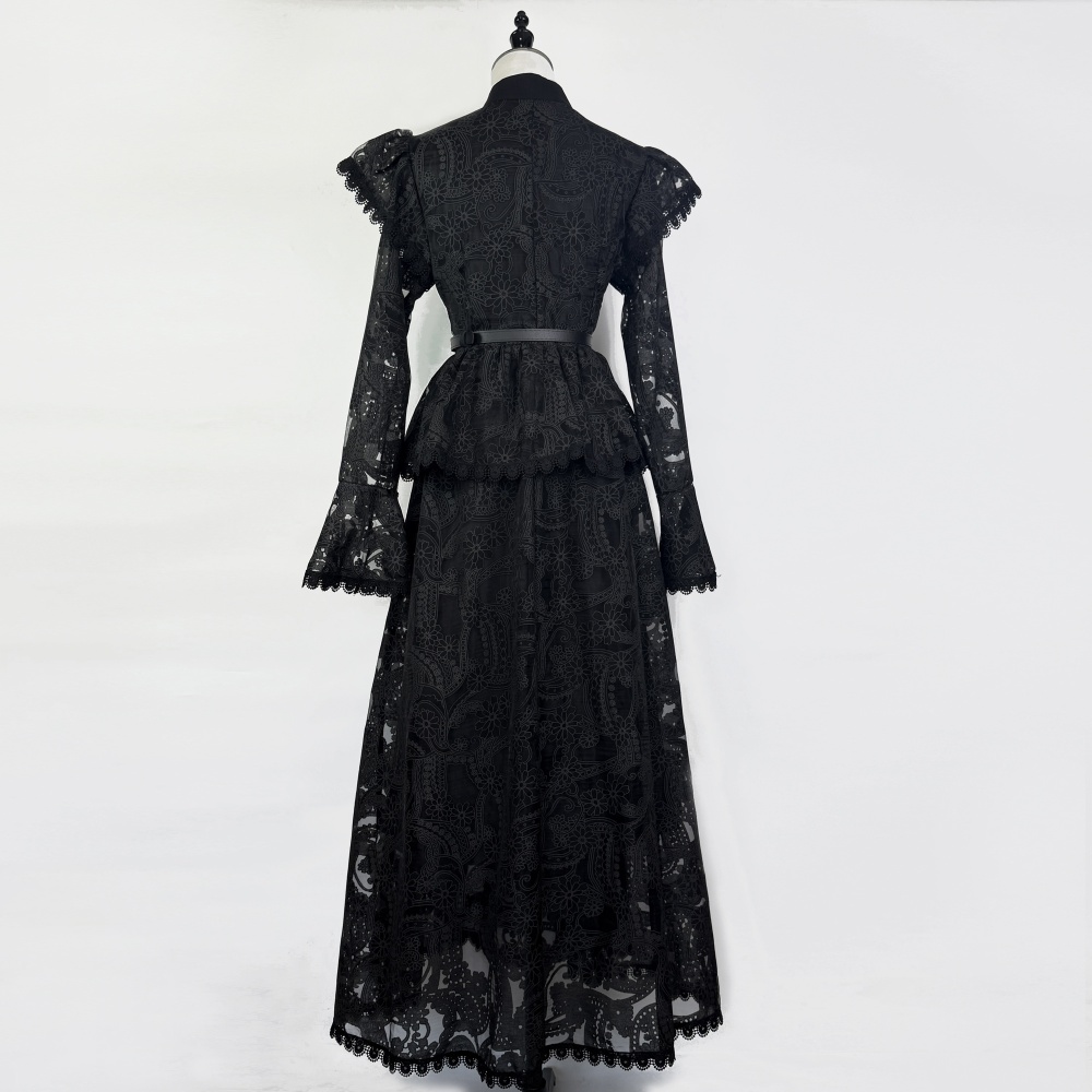 Vacation long dress trumpet sleeves dress