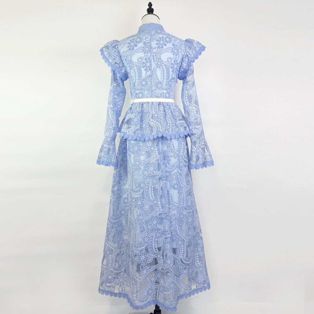 Vacation long dress trumpet sleeves dress