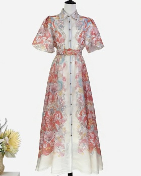 Printing summer long dress short sleeve dress