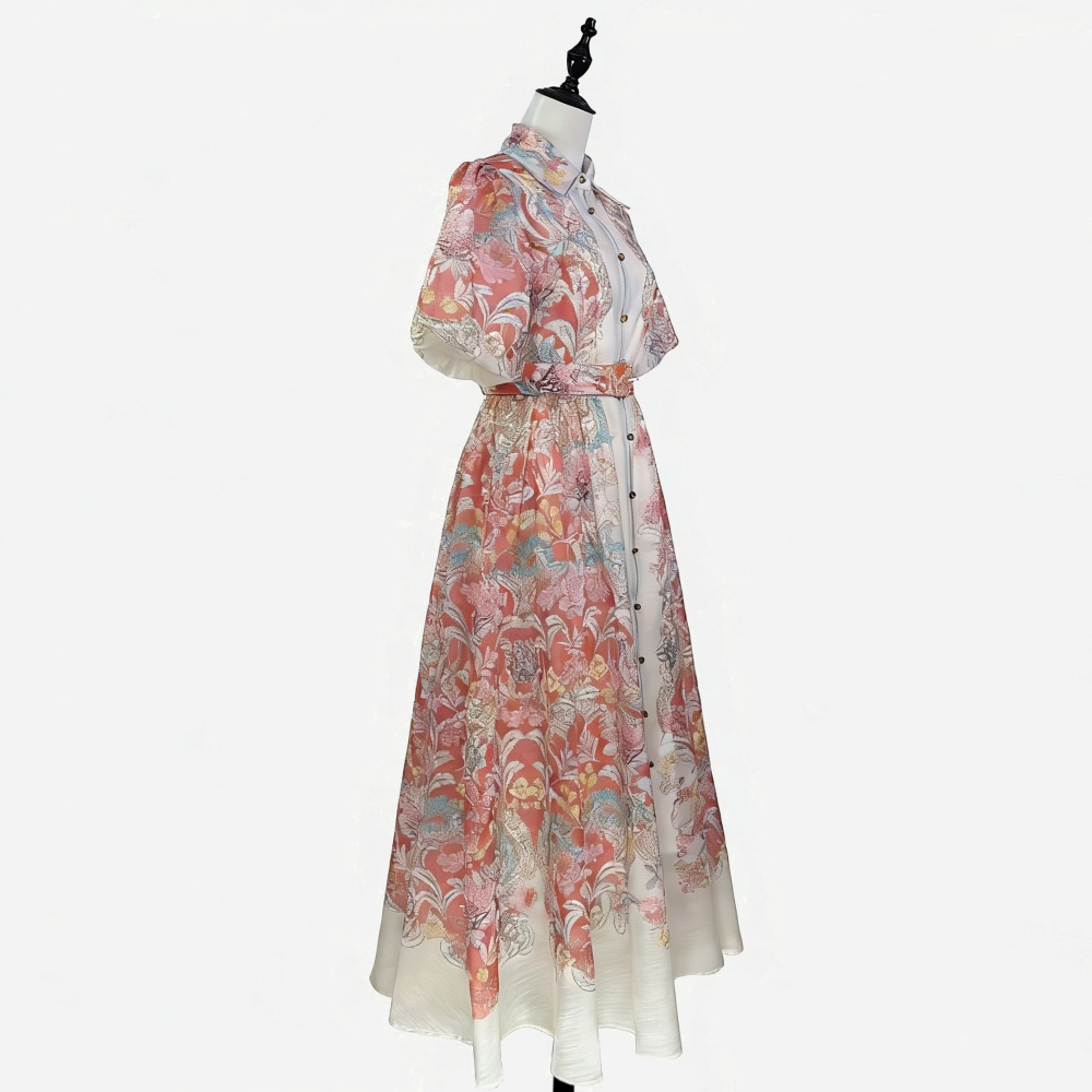 Printing summer long dress short sleeve dress