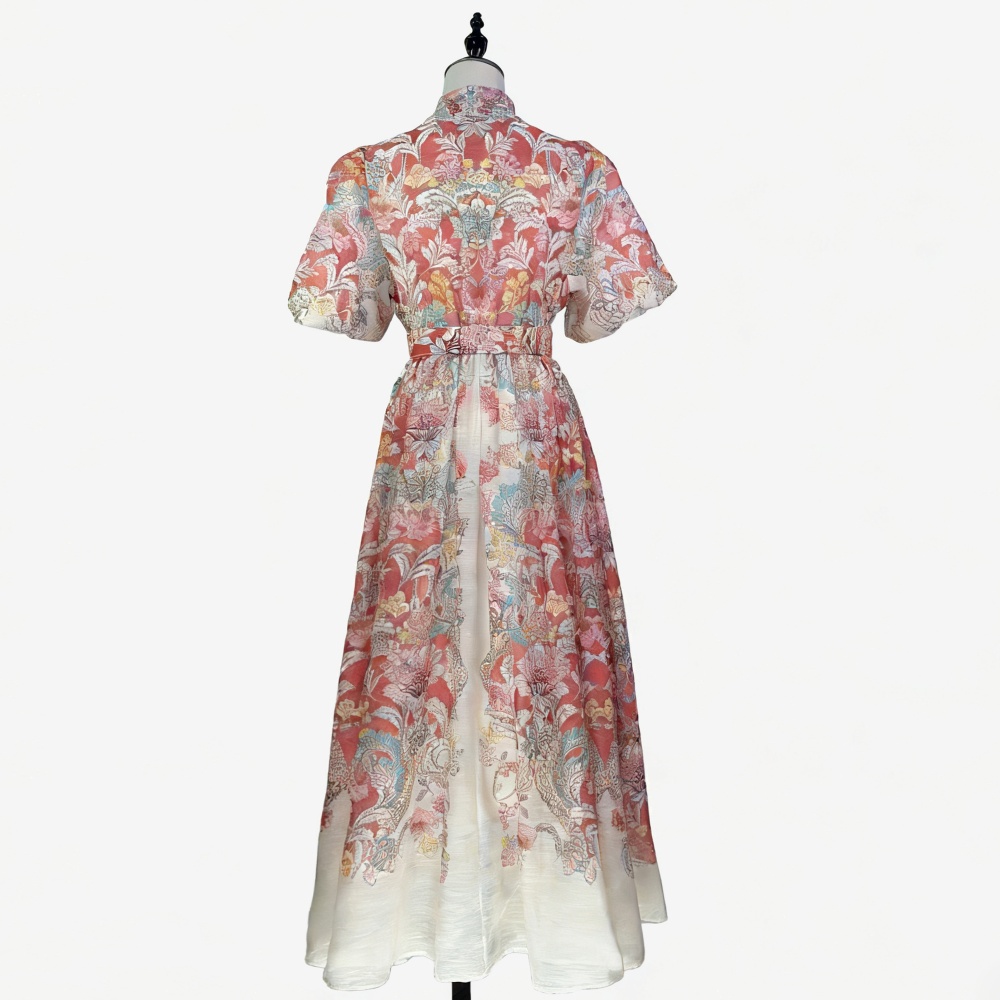 Printing summer long dress short sleeve dress