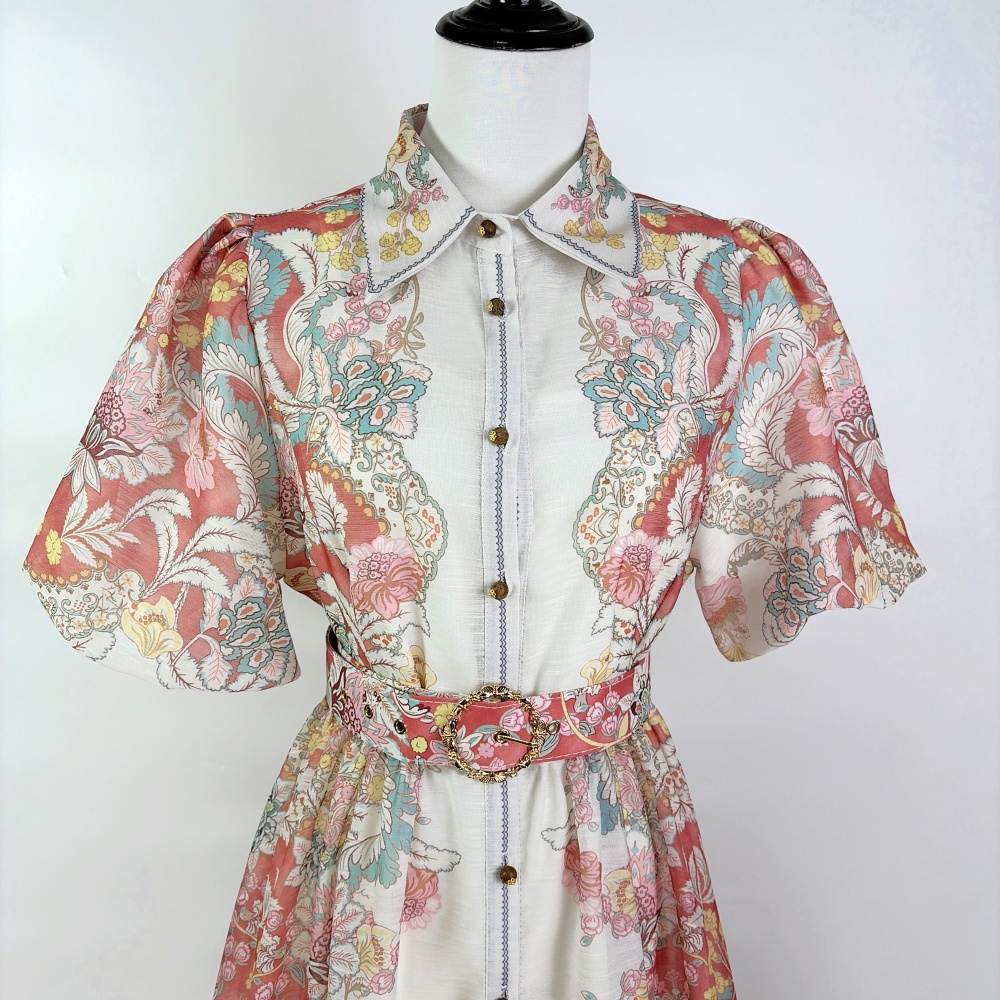 Printing summer long dress short sleeve dress