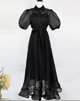 France style rhinestone dress lapel long dress