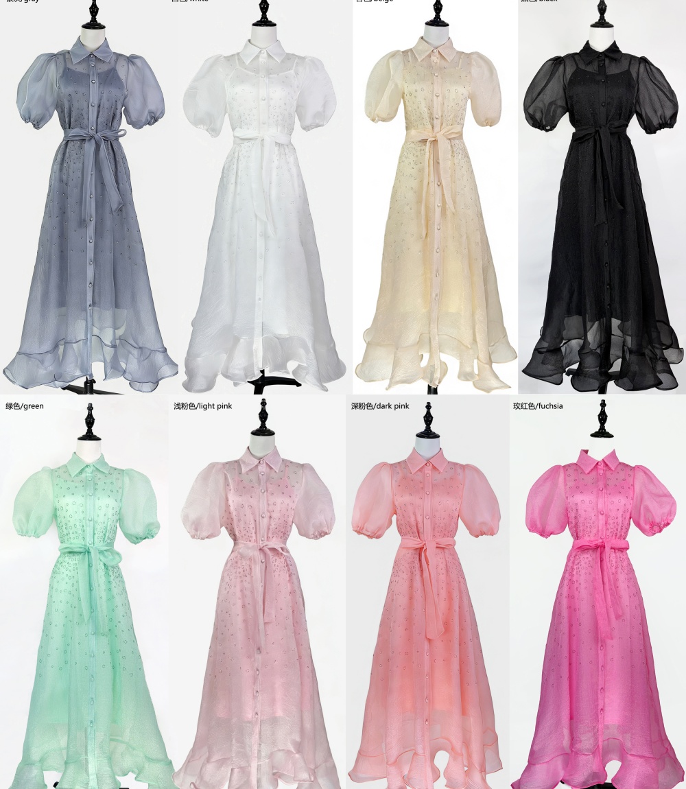 France style rhinestone dress lapel long dress