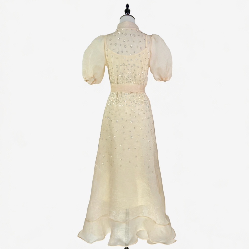 France style rhinestone dress lapel long dress