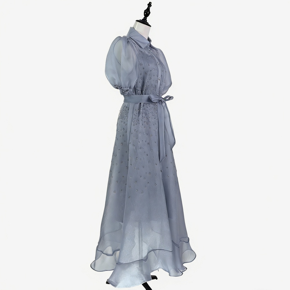 France style rhinestone dress lapel long dress