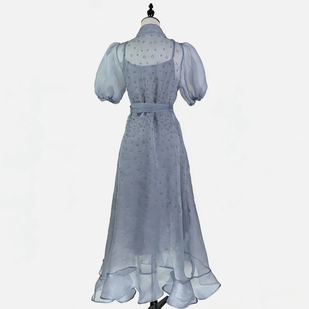 France style rhinestone dress lapel long dress