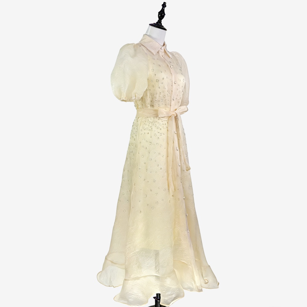 France style rhinestone dress lapel long dress