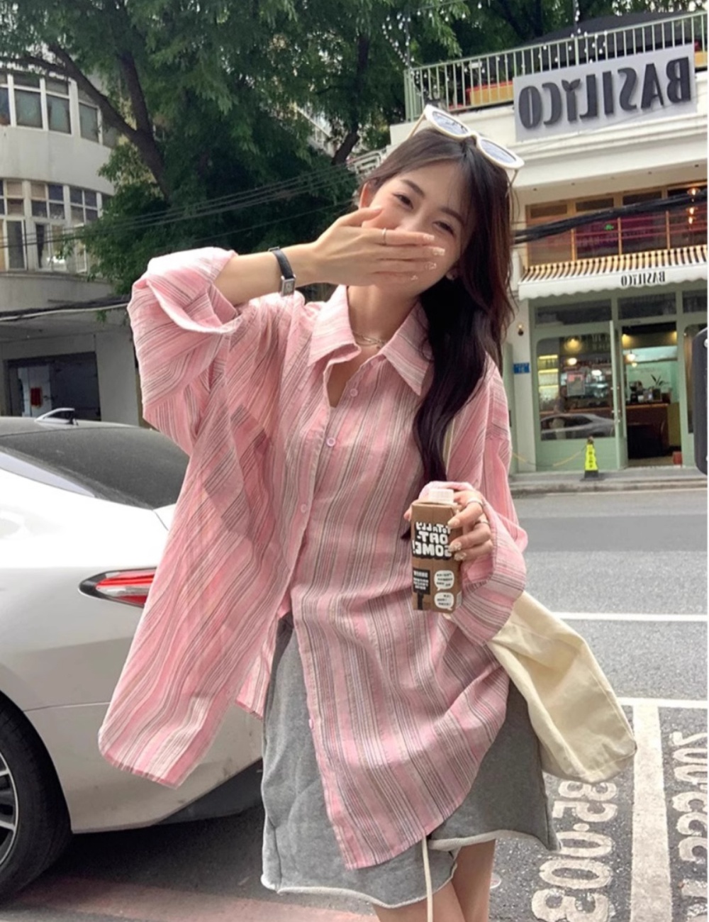 Thin sunscreen shirt spring and summer stripe tops