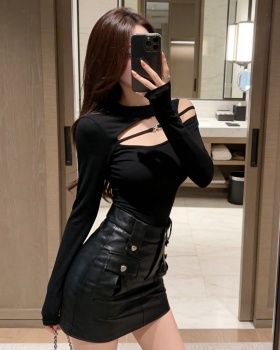 Hollow short black spicegirl slim elasticity tops for women