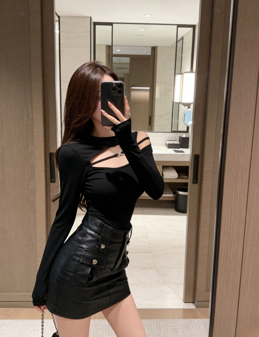 Hollow short black spicegirl slim elasticity tops for women