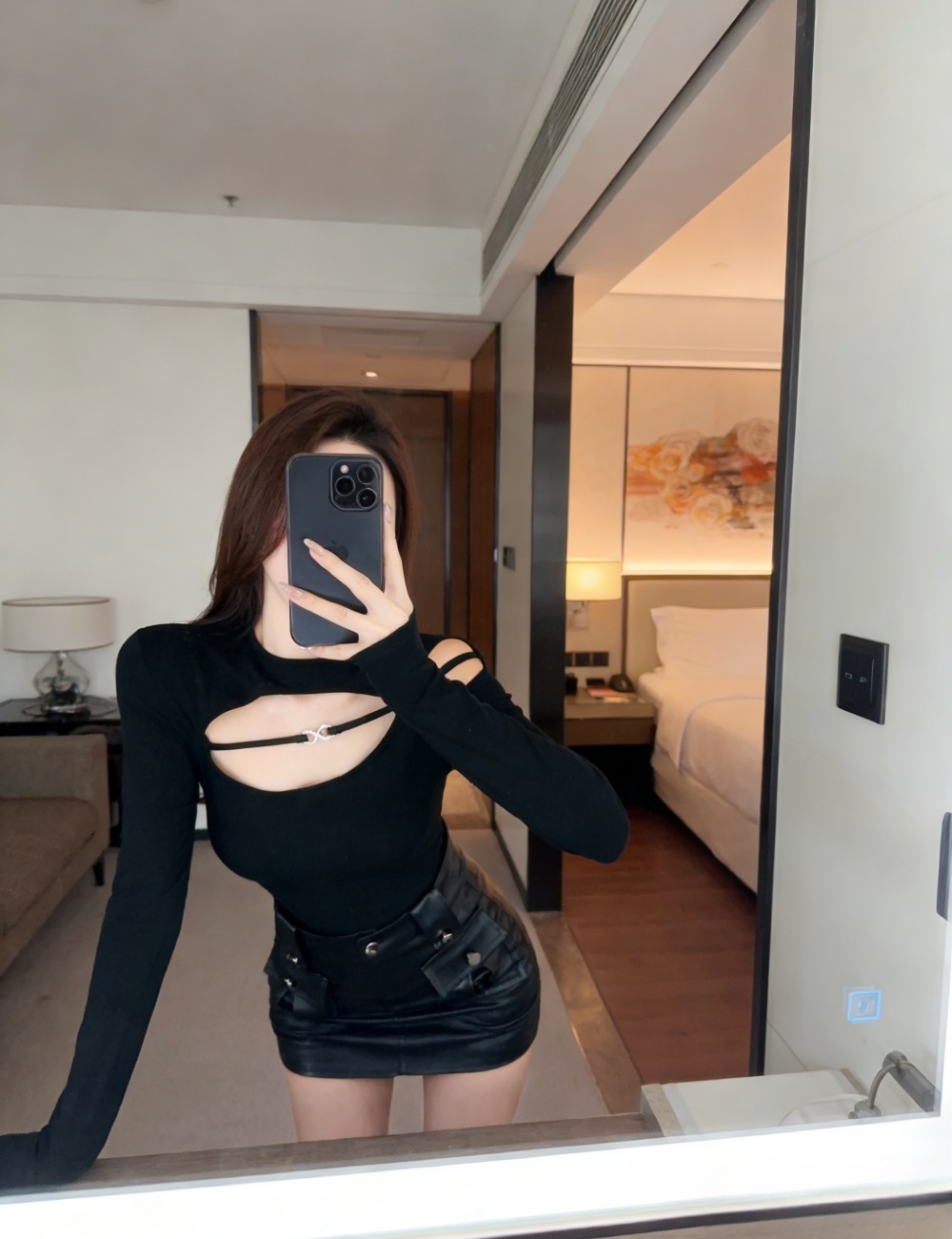 Hollow short black spicegirl slim elasticity tops for women