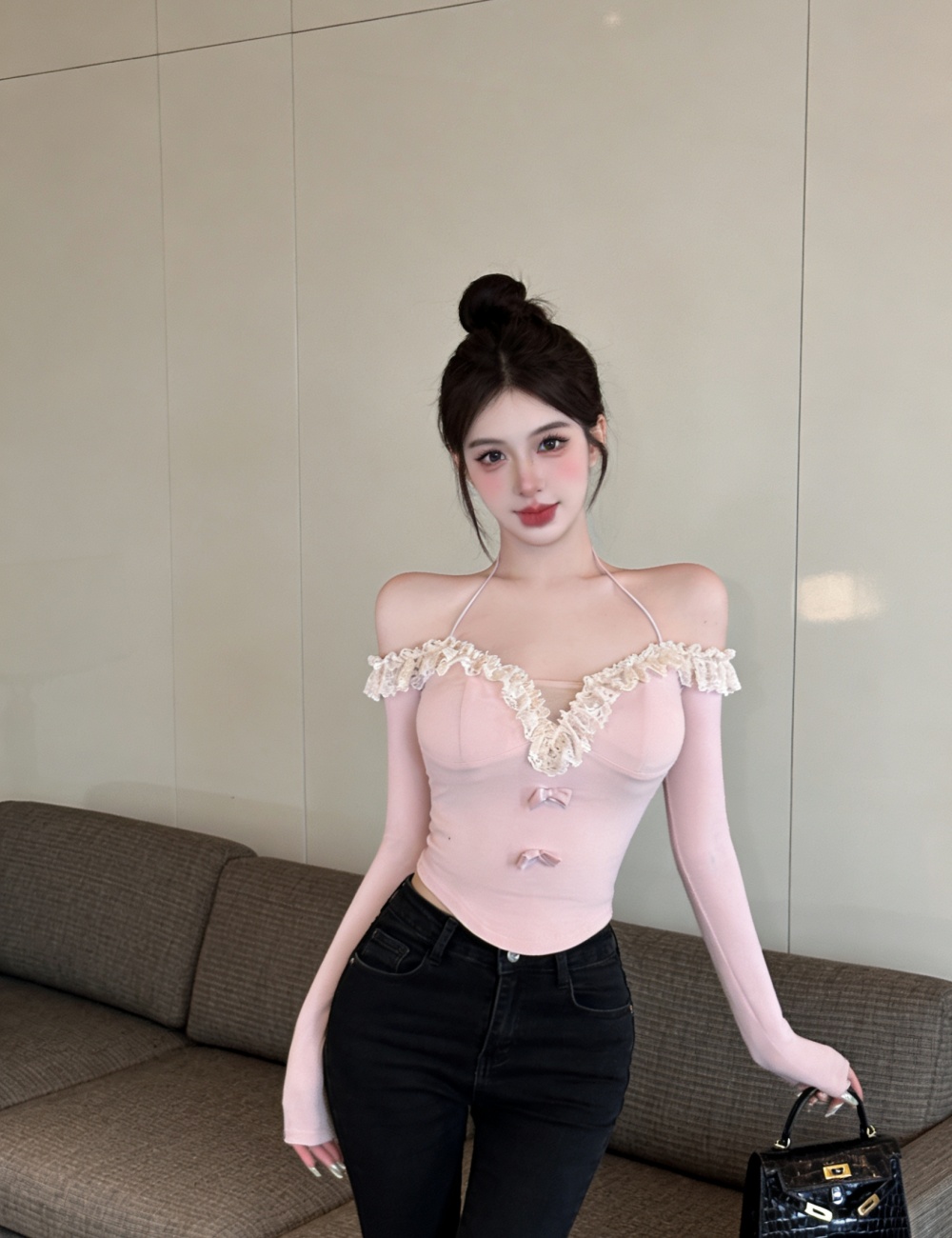 Short strapless T-shirt fashion tops for women
