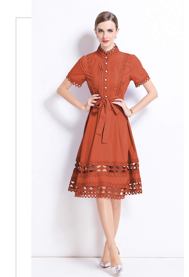 European style lace stand collar fashion dress