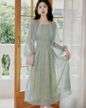 Beautiful pinched waist dress floral halter long dress