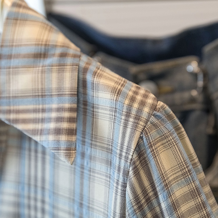 Plaid large yard tops slim lapel shirt for women