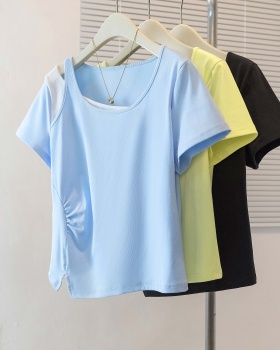 Summer fold slim pure short sleeve large yard T-shirt for women