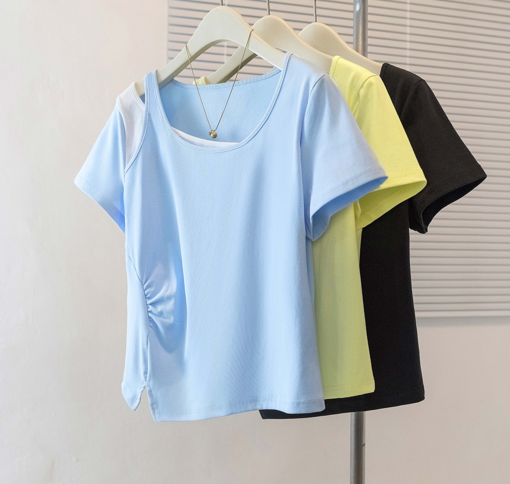 Summer fold slim pure short sleeve large yard T-shirt for women