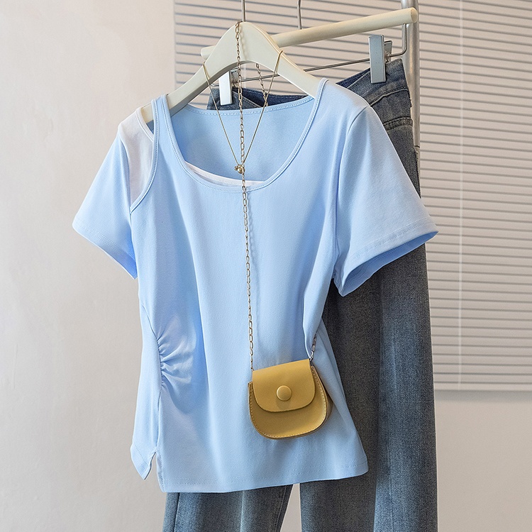 Summer fold slim pure short sleeve large yard T-shirt for women