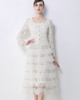 Temperament square collar long dress France style dress