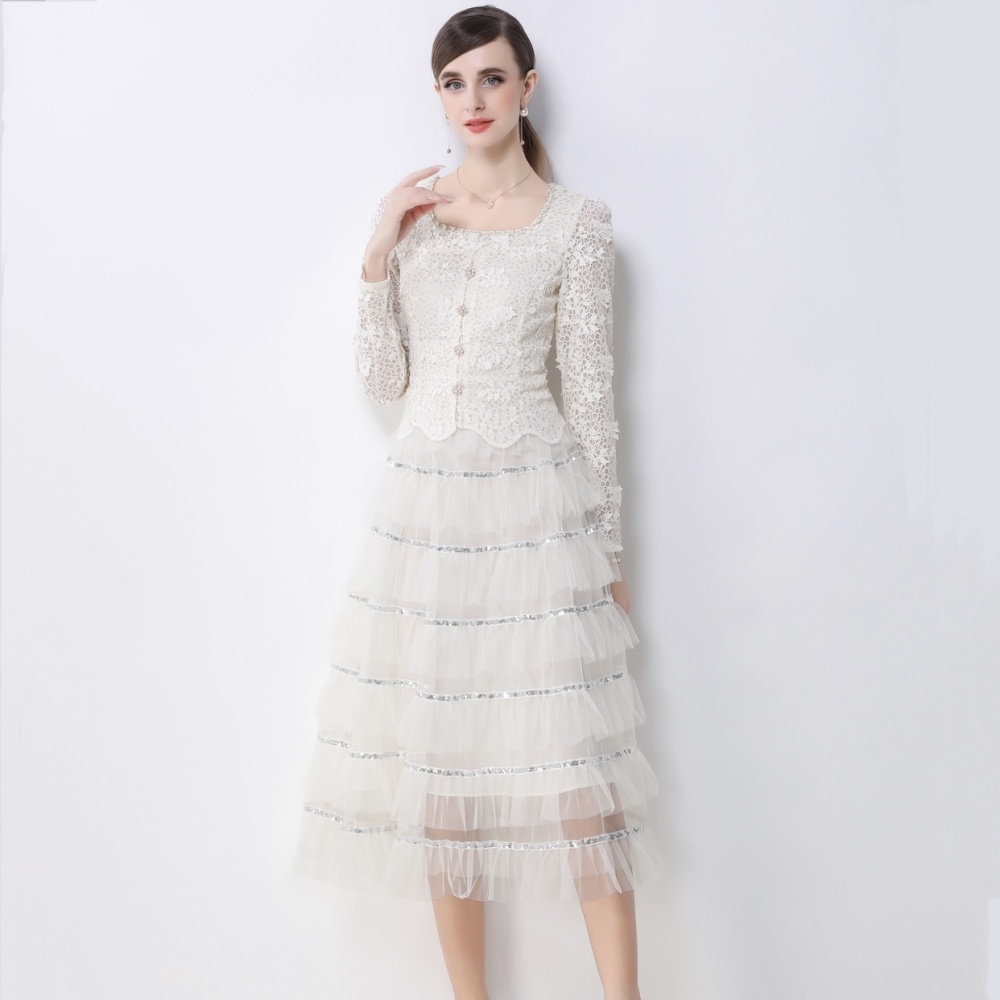 Temperament square collar long dress France style dress