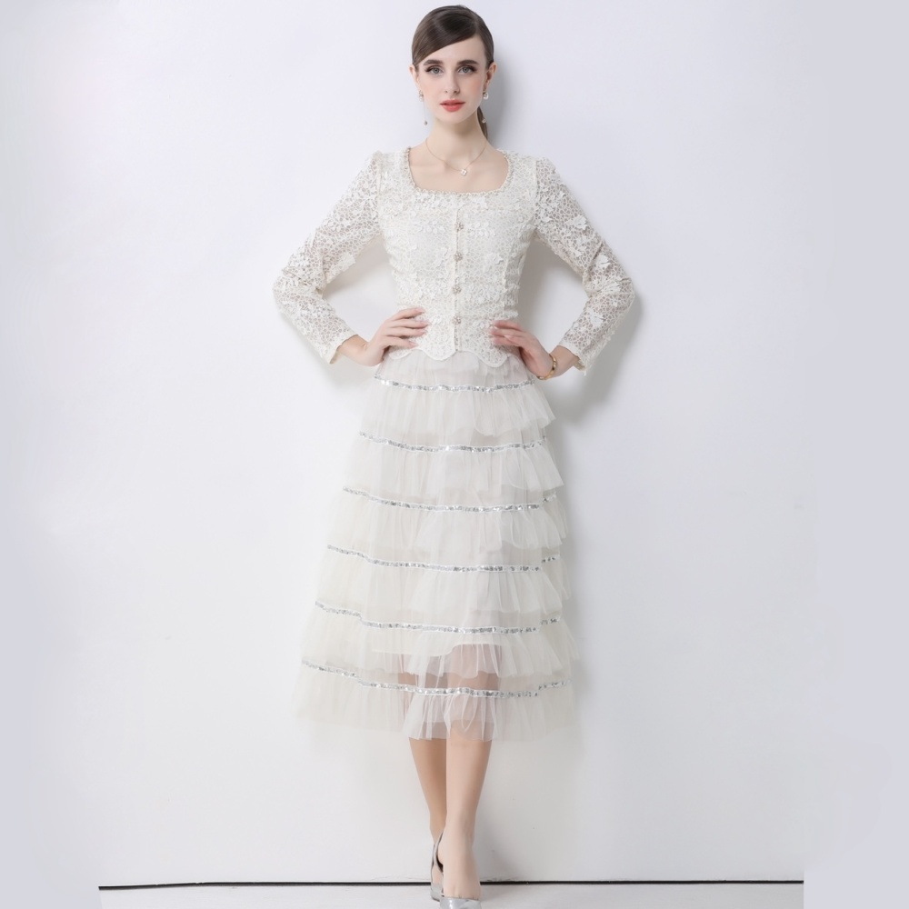 Temperament square collar long dress France style dress