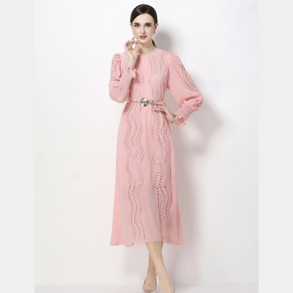 Round neck ladies France style embroidery spring retro dress