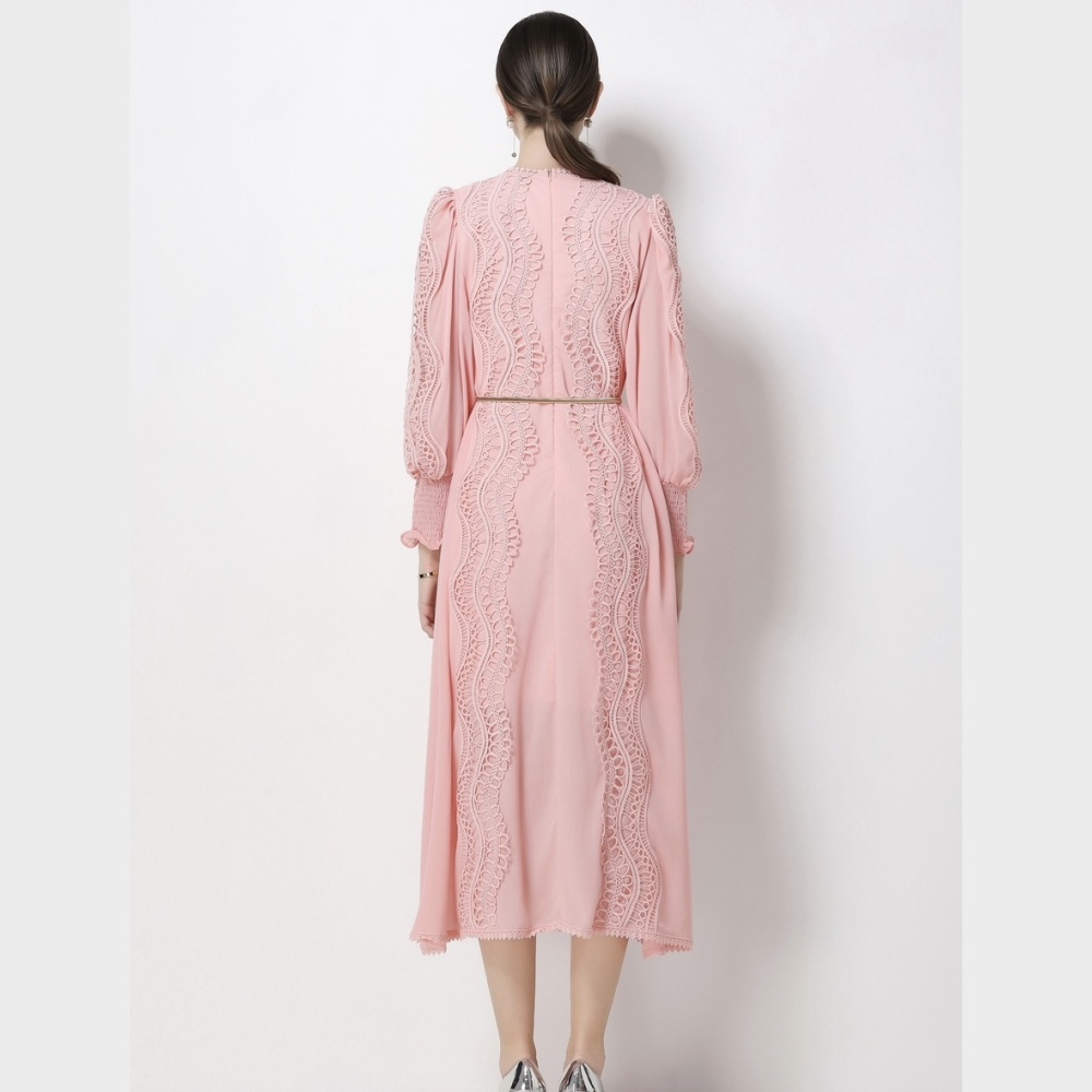 Round neck ladies France style embroidery spring retro dress