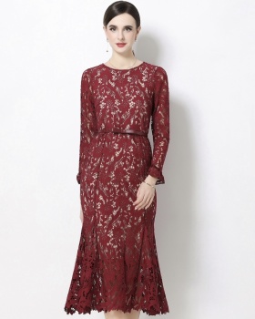 Pinched waist spring long dress lace dress for women