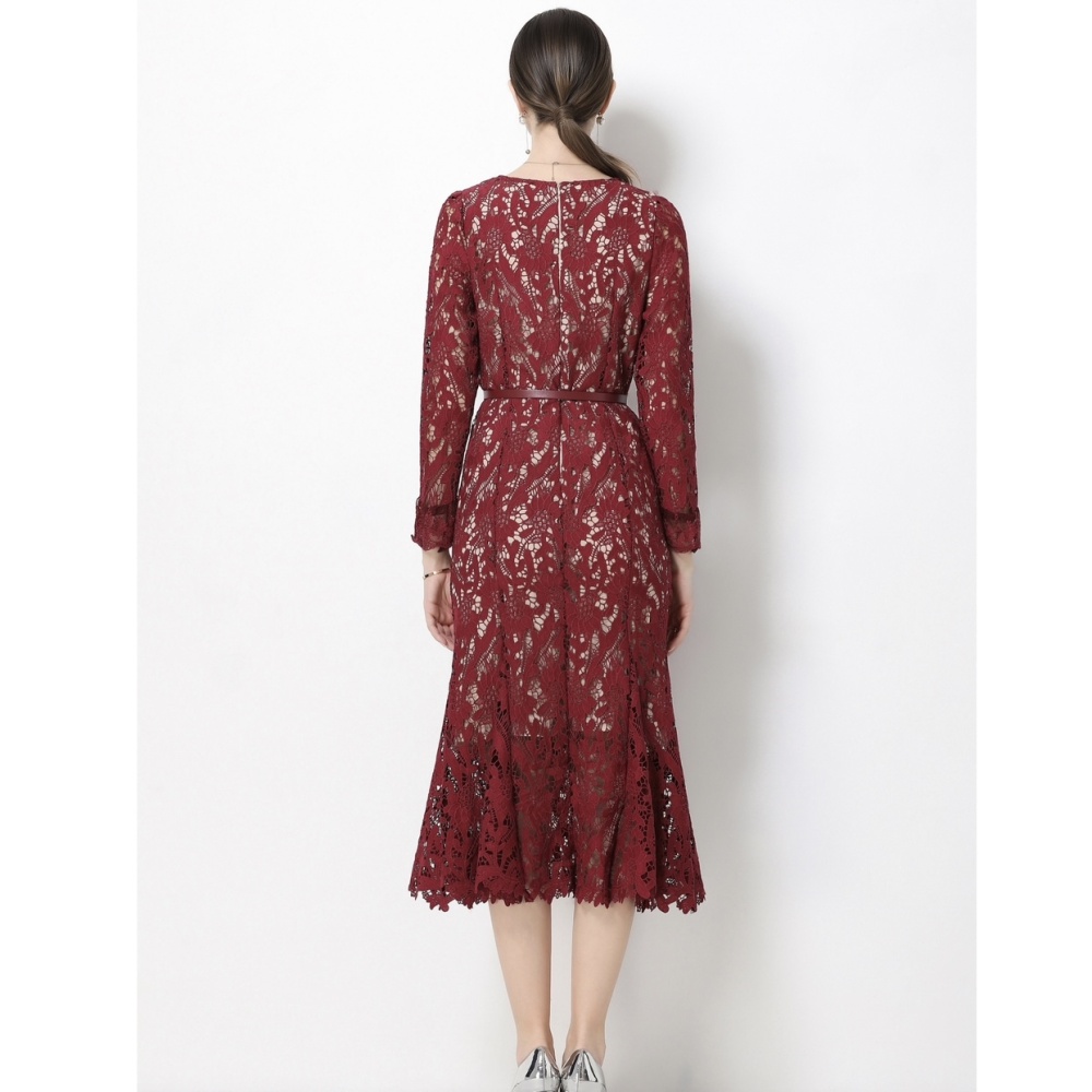 Pinched waist spring long dress lace dress for women