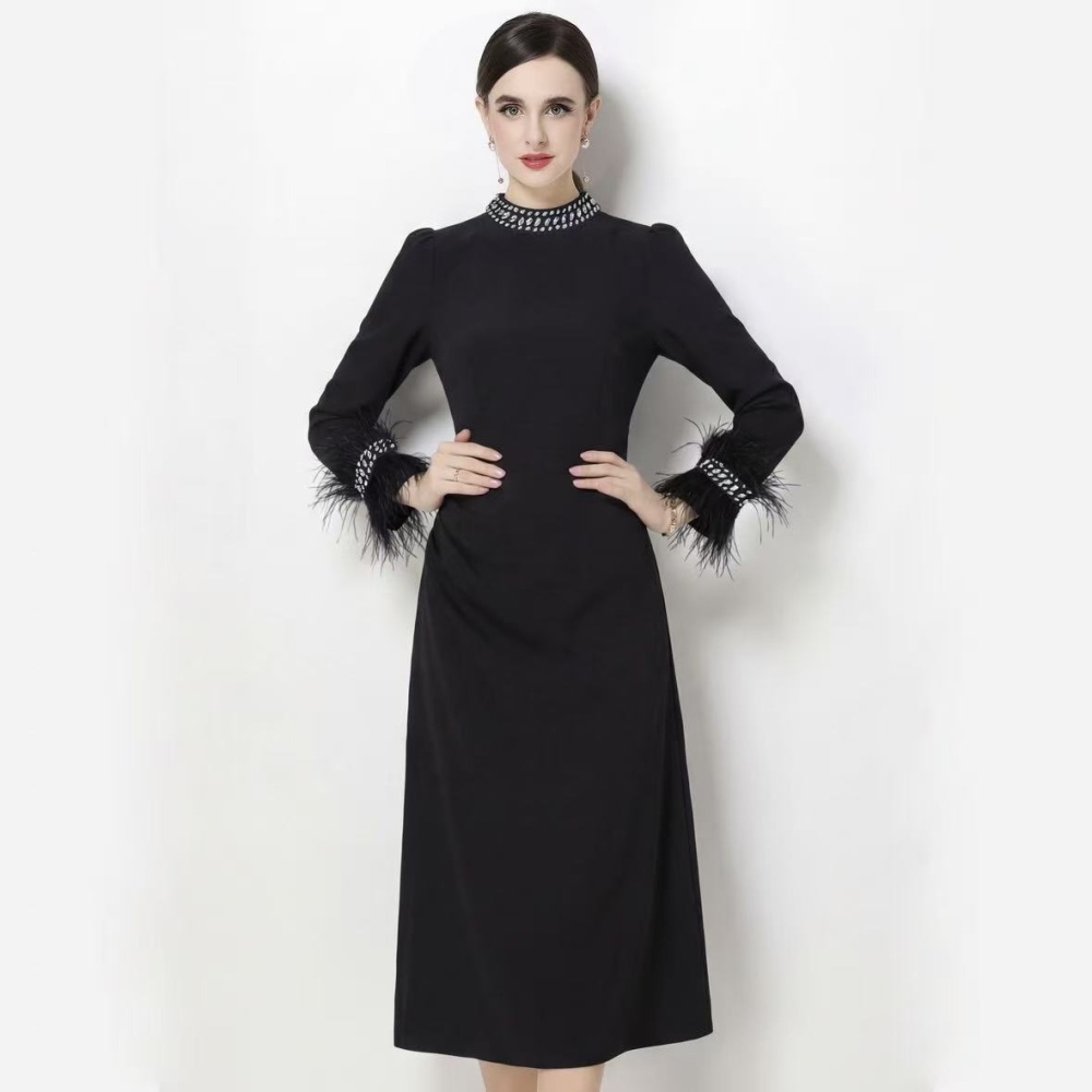 Light spring slim A-line elegant elmo sleeve dress