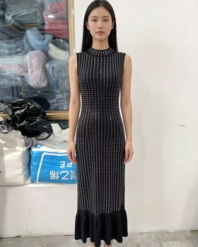 France style vest round neck long dress for women