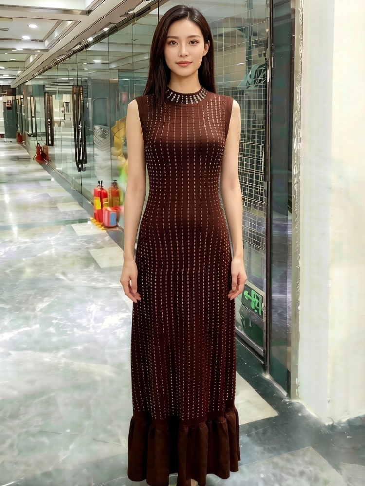 France style vest round neck long dress for women