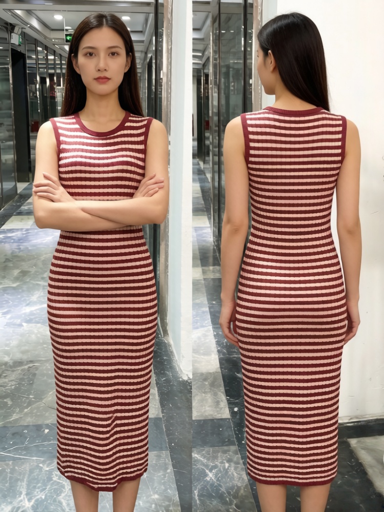 European style stripe summer simple slim dress
