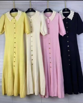 A-line lantern sleeve dress fashionable knitted long dress