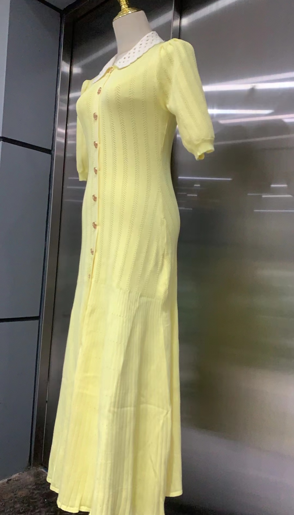 A-line lantern sleeve dress fashionable knitted long dress