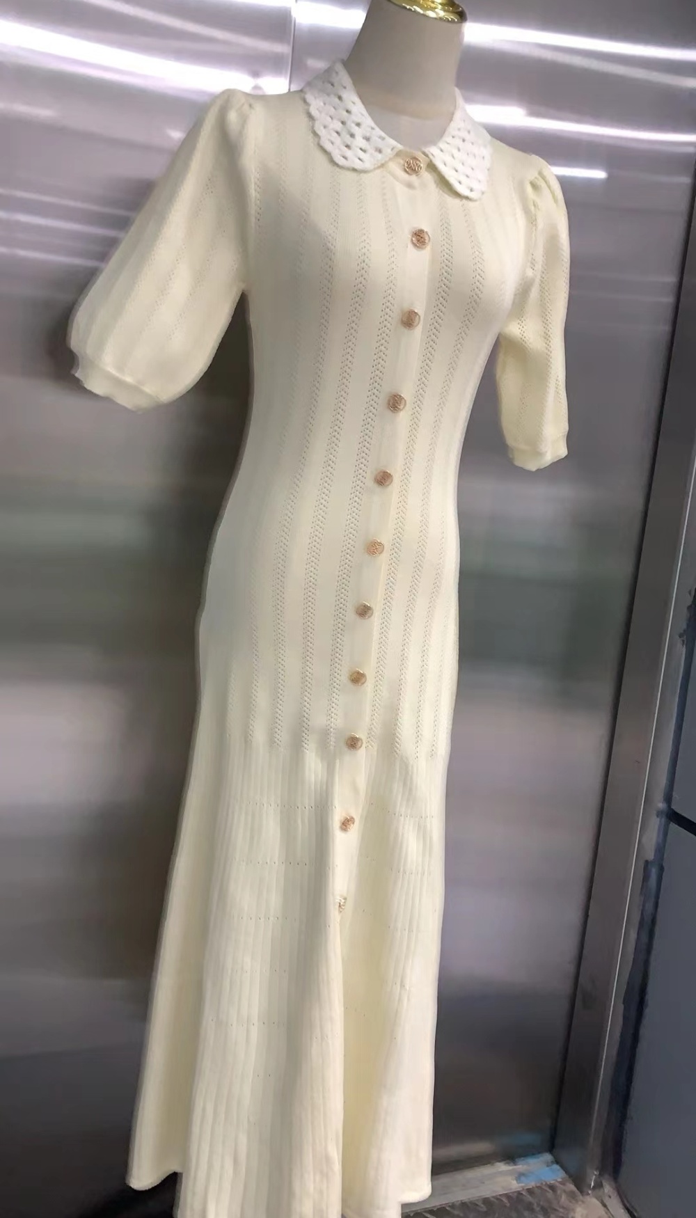 A-line lantern sleeve dress fashionable knitted long dress