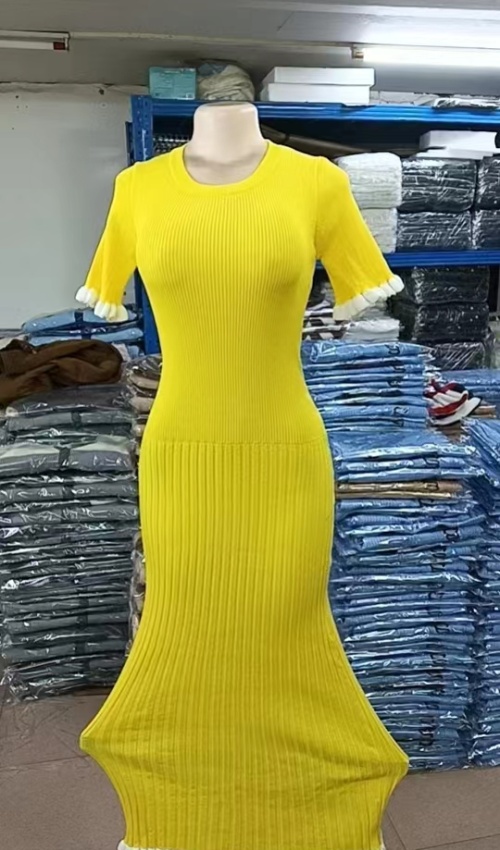 Package hip retro slim knitted mixed colors dress