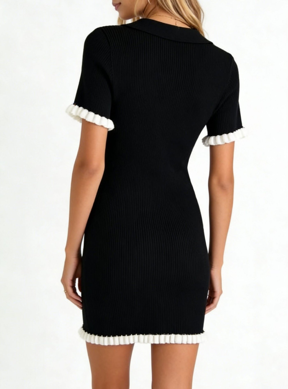 Hip slim summer knitted lotus leaf edges dress for women