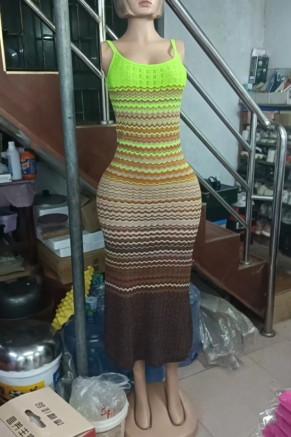 Knitted summer sling discolor seaside vacation fresh dress