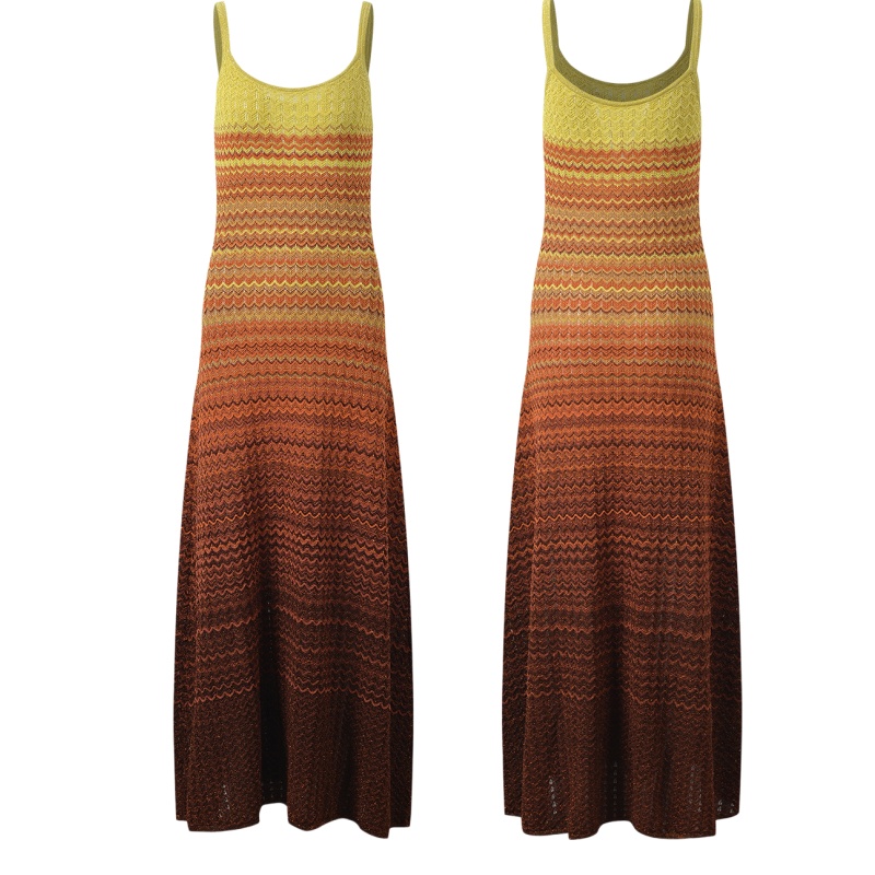 Knitted summer sling discolor seaside vacation fresh dress